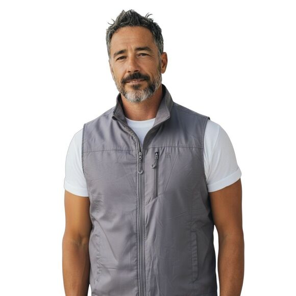 IZOD Men's Reversible Full Zip Vest Gray Performance Golf Casual Size XL Dadcore - Picture 1 of 13